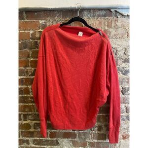 WE THE FREE - FREE PEOPLE • Red Long Bat Sleeve Cotton Blend Sweater w/Zipper Sh